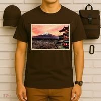 Vintage Japanese Mt. Fuji Pagoda and Cherry Blossoms T-Shirt thumb 6