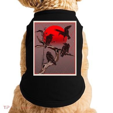 Vintage Japanese Raven Crow Red Moon Doggie Tank