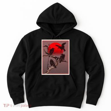 Vintage Japanese Raven Crow Red Moon Hoodie