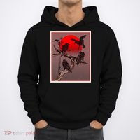 Vintage Japanese Raven Crow Red Moon Hoodie thumb 0