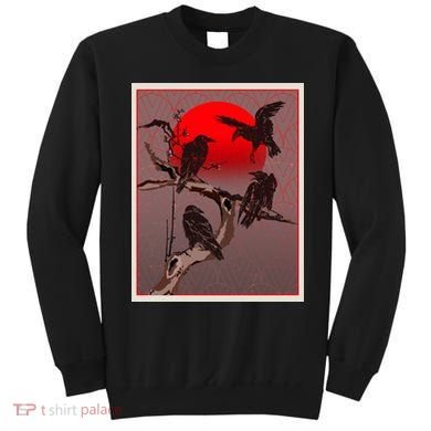 Vintage Japanese Raven Crow Red Moon Sweatshirt