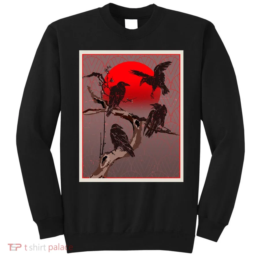 Vintage Japanese Raven Crow Red Moon Sweatshirt