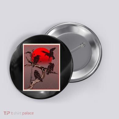 Vintage Japanese Raven Crow Red Moon Button