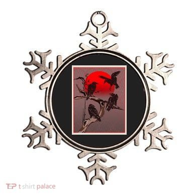 Vintage Japanese Raven Crow Red Moon Ornament