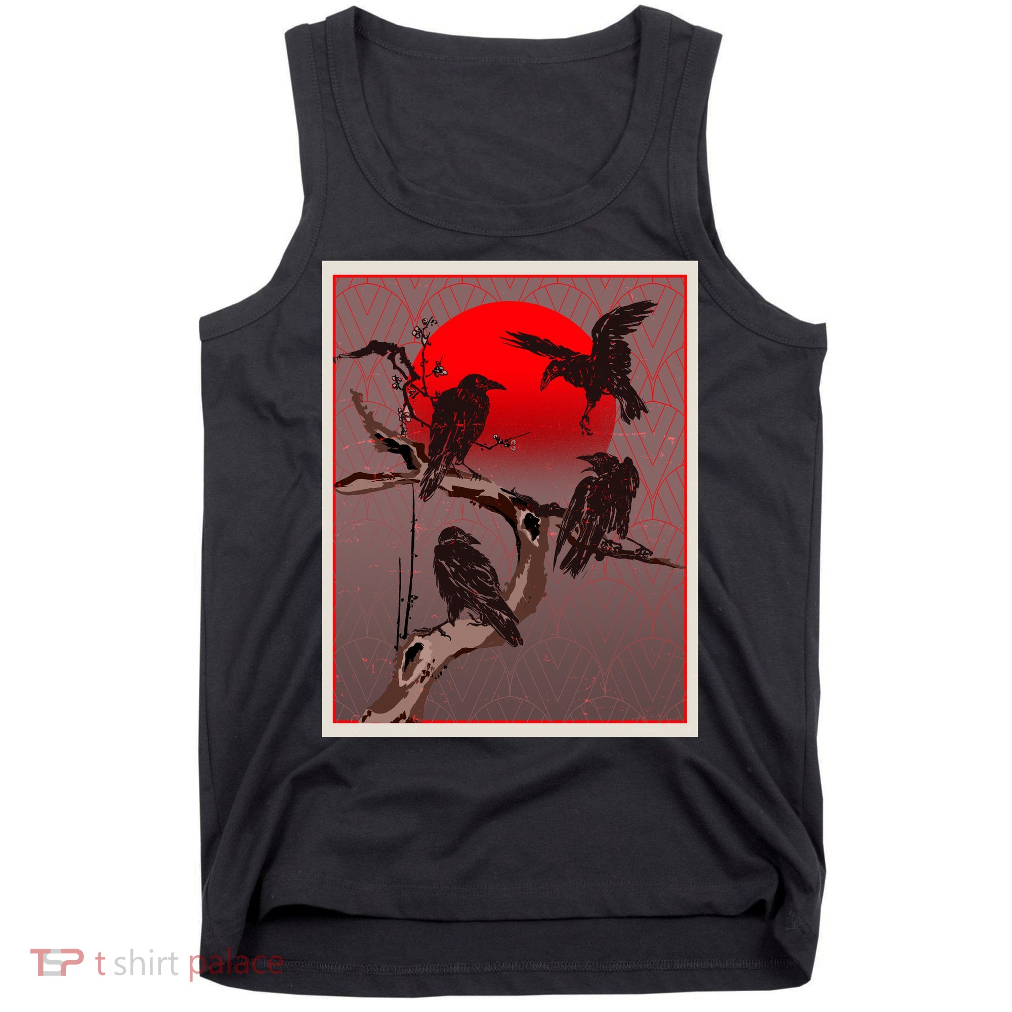 Vintage Japanese Raven Crow Red Moon Tank Top