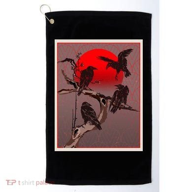 Vintage Japanese Raven Crow Red Moon Golf Towel