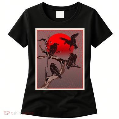 Vintage Japanese Raven Crow Red Moon Women's T-Shirt