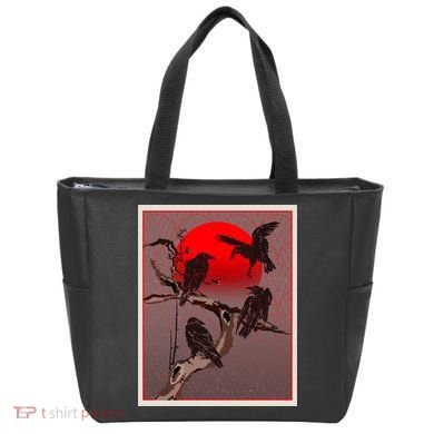 Vintage Japanese Raven Crow Red Moon Tote Bag