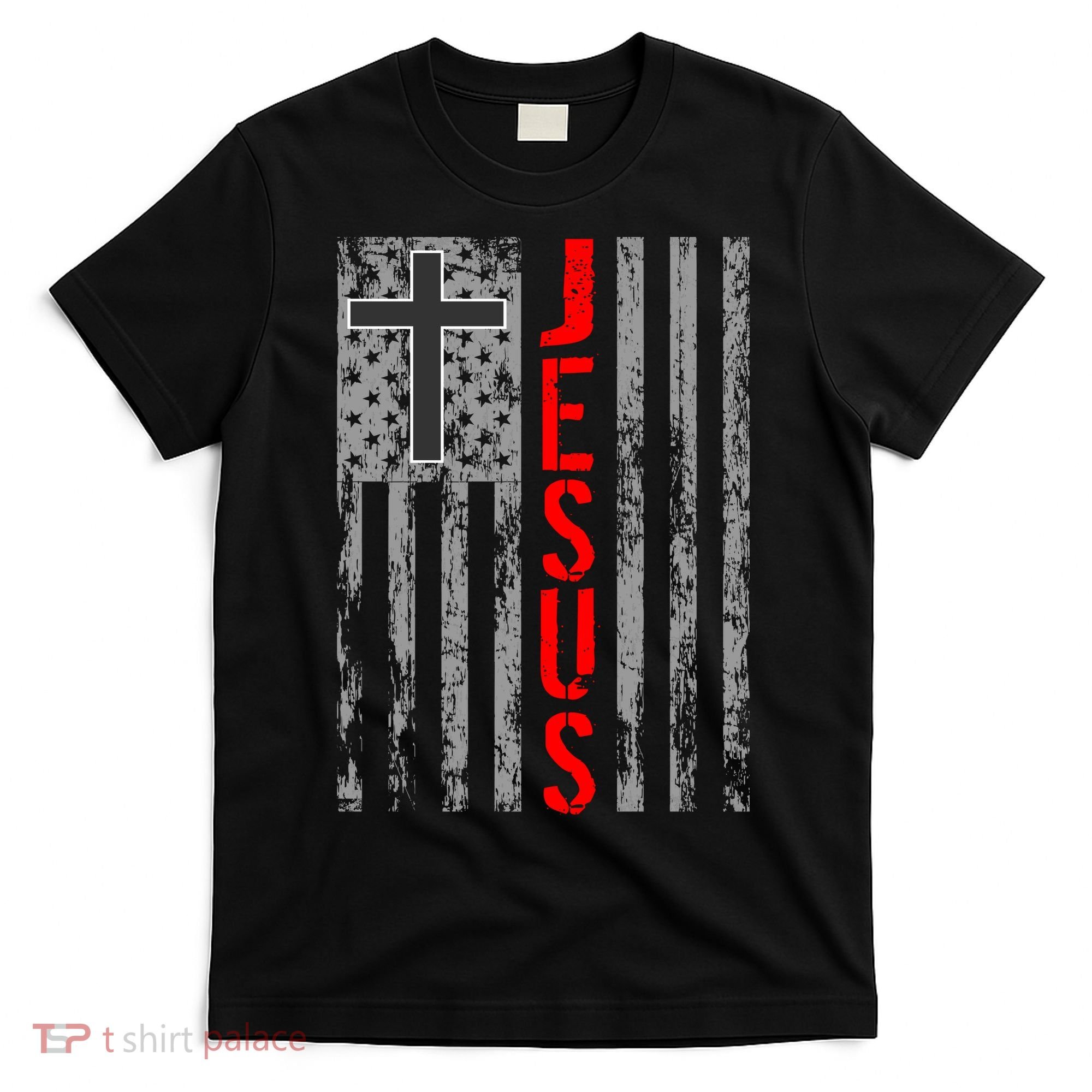 Vintage Jesus USA American Flag Catholic Christion Cross T-Shirt