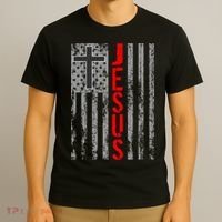 Vintage Jesus USA American Flag Catholic Christion Cross T-Shirt thumb 3
