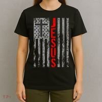 Vintage Jesus USA American Flag Catholic Christion Cross T-Shirt thumb 4
