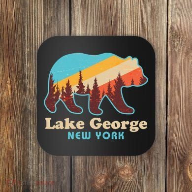 Vintage Lake George New York Forest Bear Coaster
