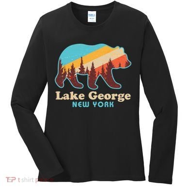 Vintage Lake George New York Forest Bear Women's Long Sleeve Shirt