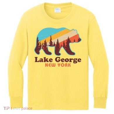 Vintage Lake George New York Forest Bear Kids Long Sleeve Shirt