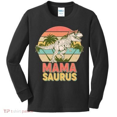 Vintage Mama Saurus T-Rex Mom Mother Kids Long Sleeve Shirt