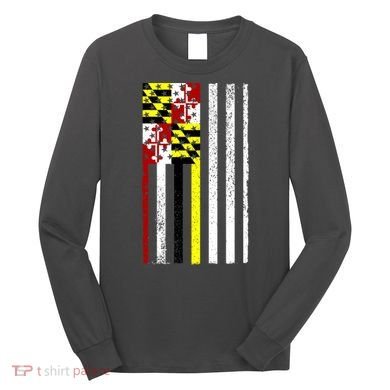 Vintage Maryland State American Flag Long Sleeve Shirt