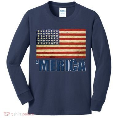 Vintage Merica Flag Kids Long Sleeve Shirt