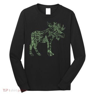 Vintage Nature Lover Moose Forest Long Sleeve Shirt