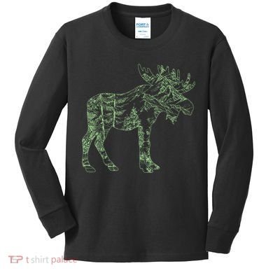 Vintage Nature Lover Moose Forest Kids Long Sleeve Shirt