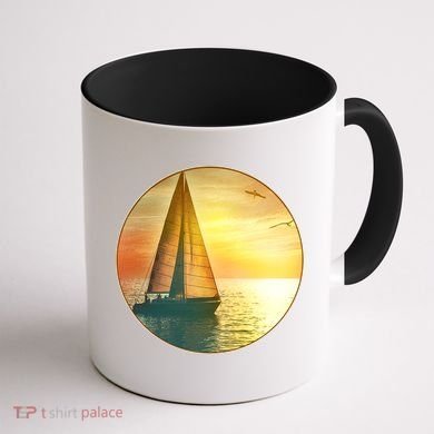 Vintage Ocean Sunset Sailboat Scene Coffee Mug back