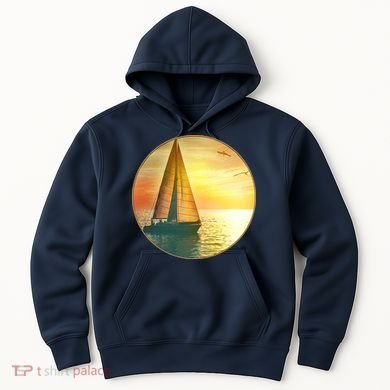 Vintage Ocean Sunset Sailboat Scene Hoodie