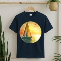 Vintage Ocean Sunset Sailboat Scene T-Shirt thumb 2