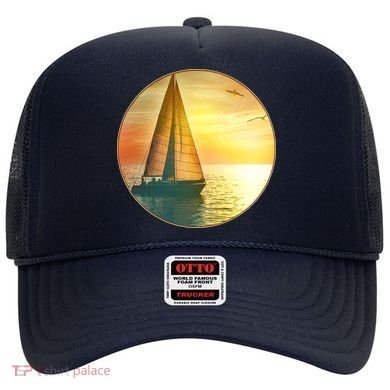 Vintage Ocean Sunset Sailboat Scene Hat
