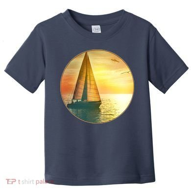 Vintage Ocean Sunset Sailboat Scene Toddler T-Shirt