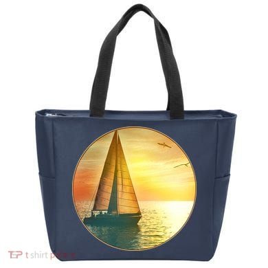 Vintage Ocean Sunset Sailboat Scene Tote Bag