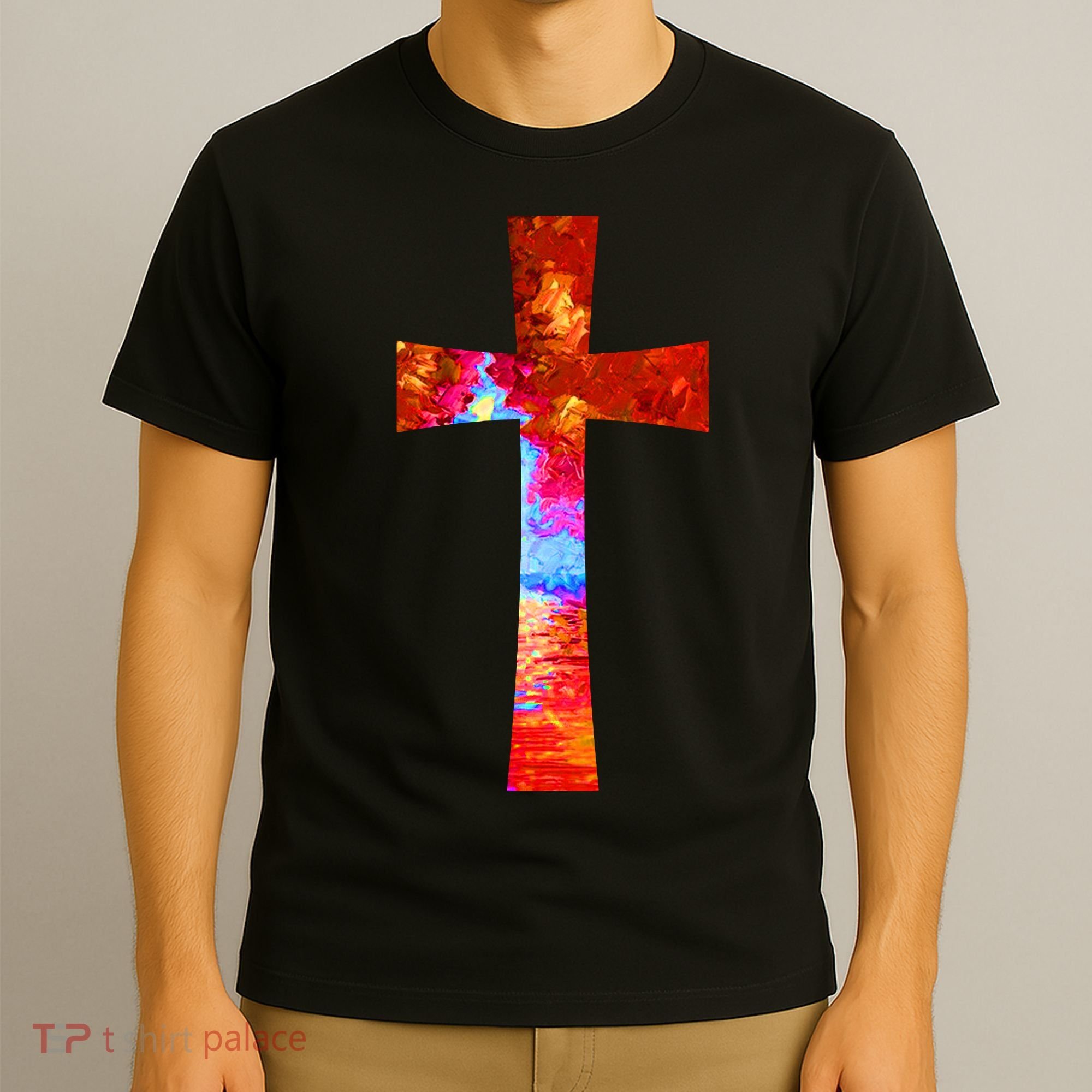 Vintage Oil Christian Cross Cool Pattern T-Shirt