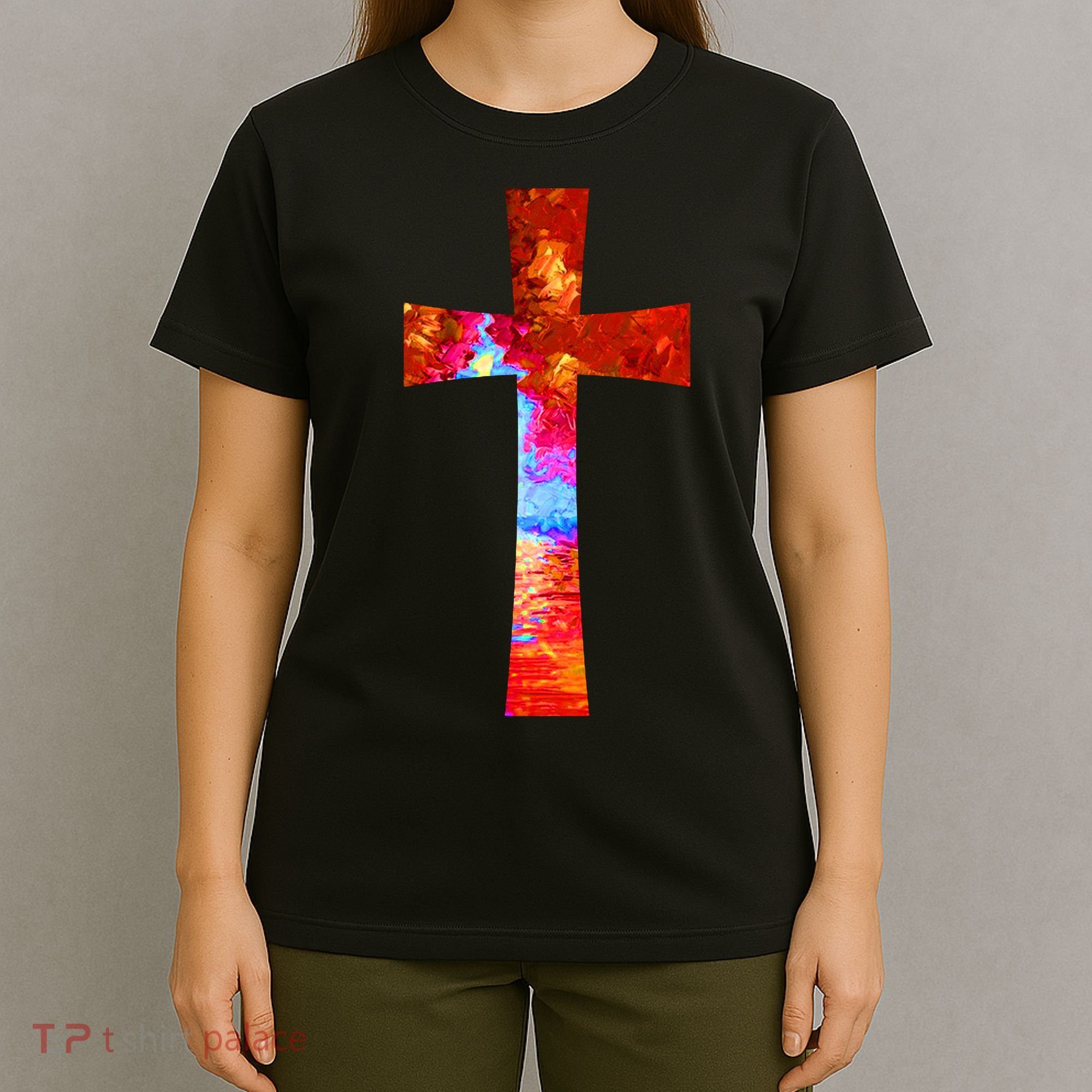 Vintage Oil Christian Cross Cool Pattern T-Shirt