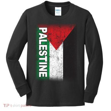 Vintage Palestine Flag Support Distressed Kids Long Sleeve Shirt