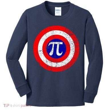 Vintage Pi Day America Superhero Crest March 14th Kids Long Sleeve Shirt