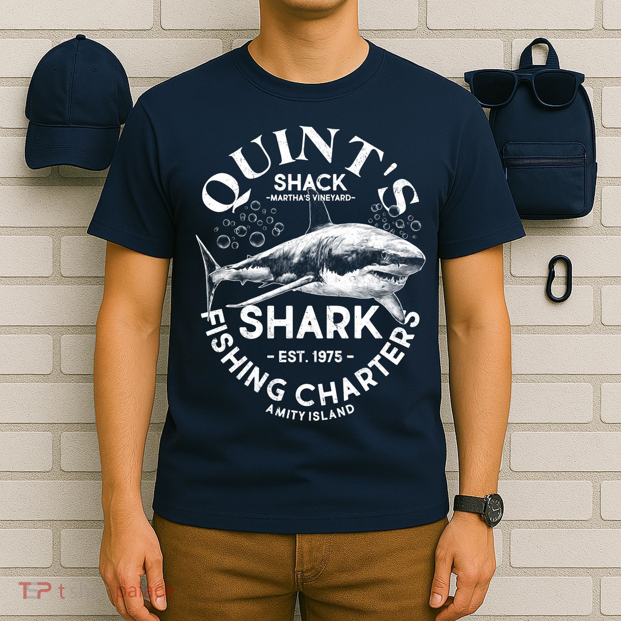 Vintage Quint's Shack Shark Fishing Charters Est 1975 T-Shirt