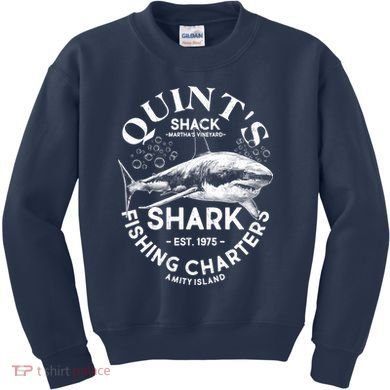 Vintage Quint's Shack Shark Fishing Charters Est 1975 Kids Sweatshirt