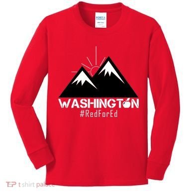 Vintage Red for Ed Washington State Mountains Kids Long Sleeve Shirt