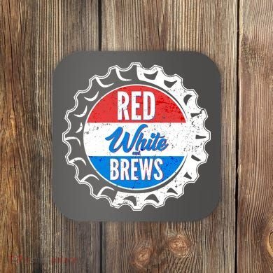 Vintage Red White and Brews Coaster