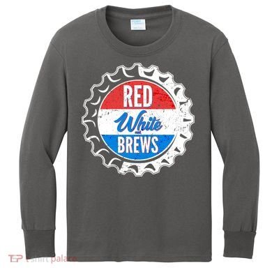 Vintage Red White and Brews Kids Long Sleeve Shirt
