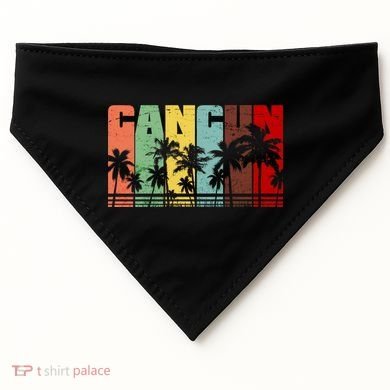 Vintage Retro Cancun Palm Tree Logo USA-Made Doggie Bandana