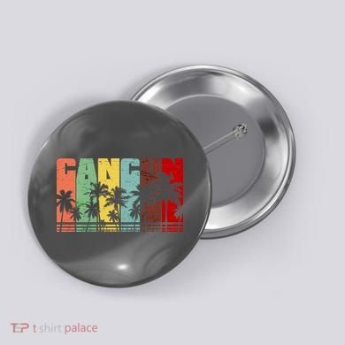 Vintage Retro Cancun Palm Tree Logo Button