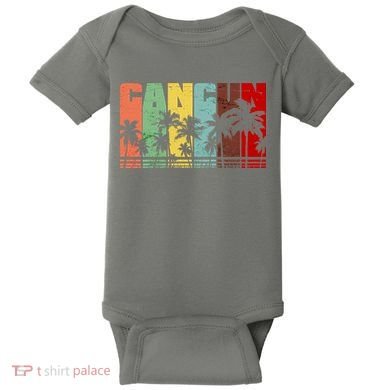 Vintage Retro Cancun Palm Tree Logo Baby Bodysuit