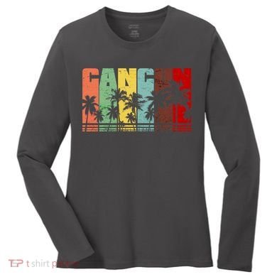 Vintage Retro Cancun Palm Tree Logo Women's Long Sleeve Shirt