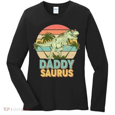 Vintage Retro Daddy Saurus T-Rex Dinosaur Women's Long Sleeve Shirt