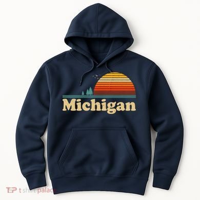Vintage Retro Michigan Sunset Logo Hoodie