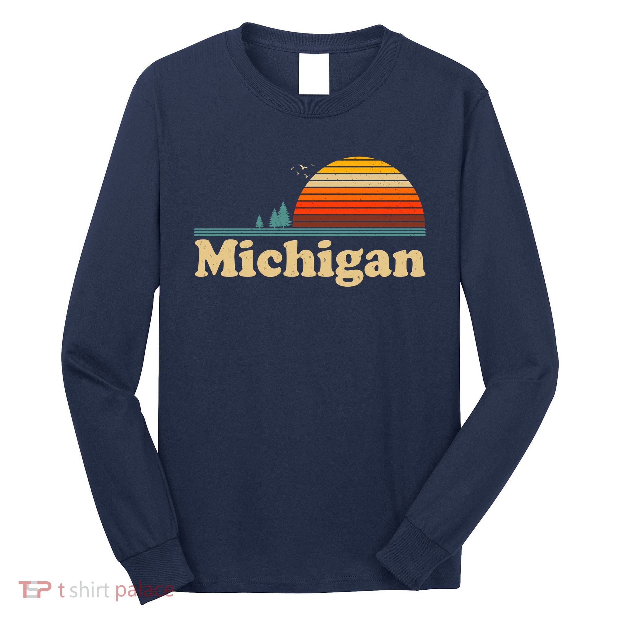 Vintage Retro Michigan Sunset Logo Long Sleeve Shirt