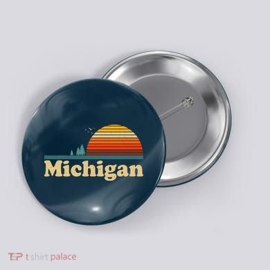 Vintage Retro Michigan Sunset Logo Button
