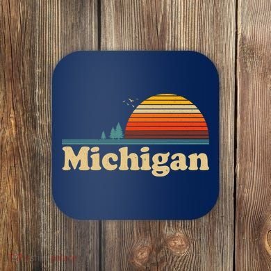 Vintage Retro Michigan Sunset Logo Coaster