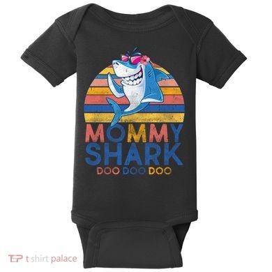 Vintage Retro Mommy Shark Doo Baby Bodysuit