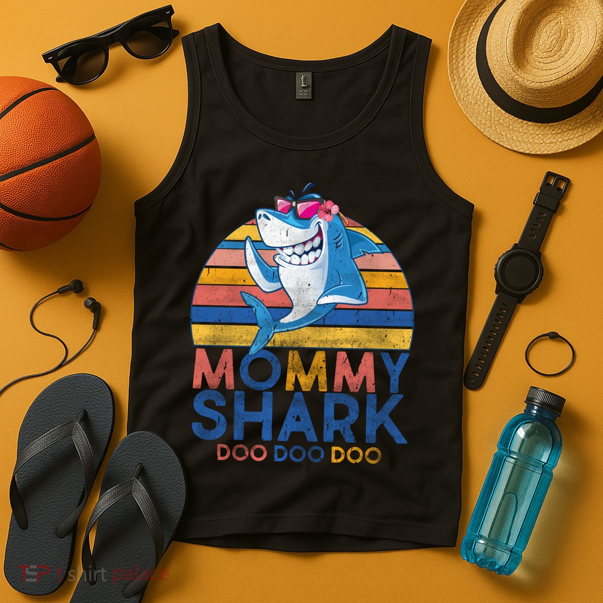 Vintage Retro Mommy Shark Doo Tank Top