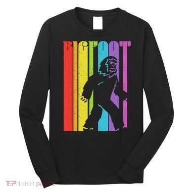 Vintage Retro Rainbow Bigfoot Silhouette Long Sleeve Shirt